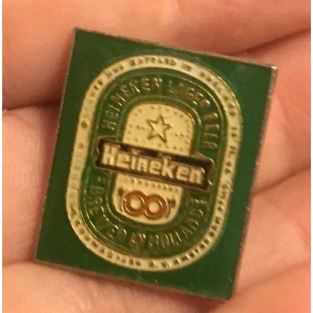 Vintage Heineken 100 Beer Logo Enamel Lapel Pin 1" Green